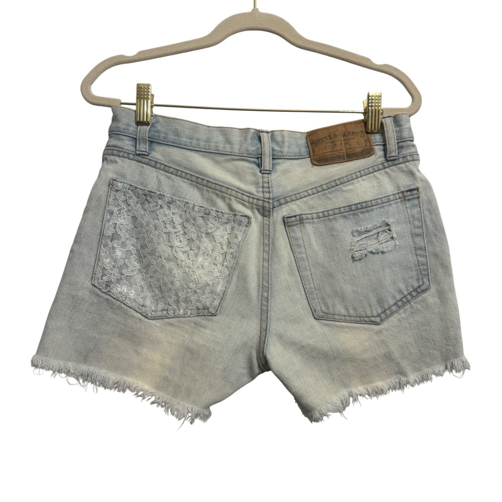 Steve & Barry's Denim Shorts Womens 29 Light WashLace Distressed Cutoff - Picture 3 of 8